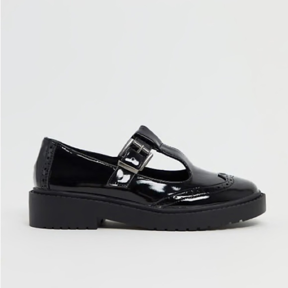 ASOS DESIGN Maisie chunky mary-jane flat shoes in black patent